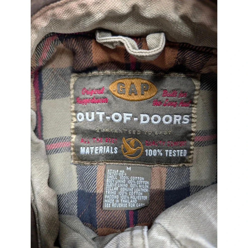 GAP Out-of-Doors Mens Medium Olive Grunge Field Jacket Leather Trim Plaid